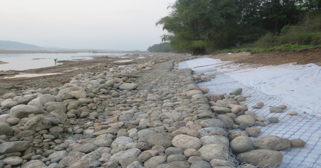 Umngi River embankment construction in Dangardop village Meghalaya